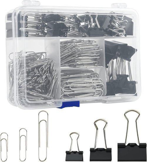 Regine Switzerland Binder Clips Set - 340pcs Assorted Sizes & Jumbo Paper Clips in Black | Perfect for Office & School