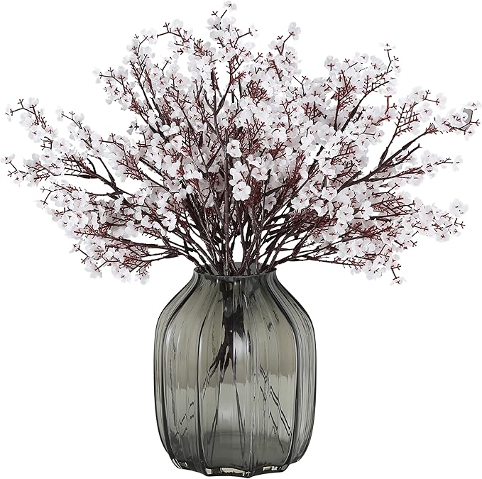 JAKY-Global 10pcs Babys Breath Artificial Flowers with Vase Gypsophila Bouquet Bulk Fake Spring Silk Flowers Real Touch Faux Floral for Home Garden Wedding Christmas Party DIY Decor (White)