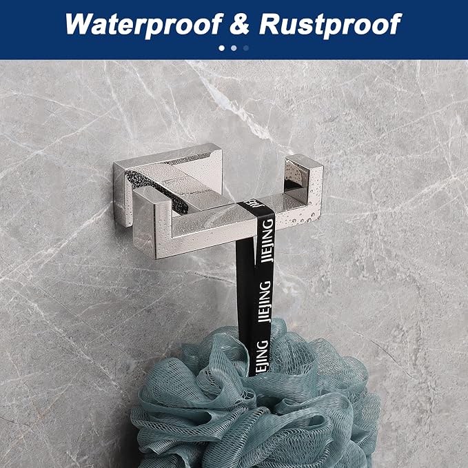 NearMoon Bath Double Towel Hook- SUS304 Stainless Steel Square Robe Towel Holder, Heavy Duty Rustproof Double Coat Hook for Bathroom Livingroom Kitchen Wall Mounted, 2 Pack (Chrome Finish)