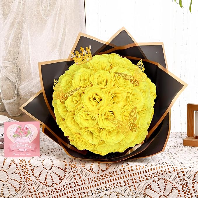 Waipfaru Glitter Roses Bouquet, DIY Fake Flowers Bouquet, Yellow Artificial Flower for Mothers Day Gifts, Valentines, Anniversary, Engagement, Wedding, 24 Pcs
