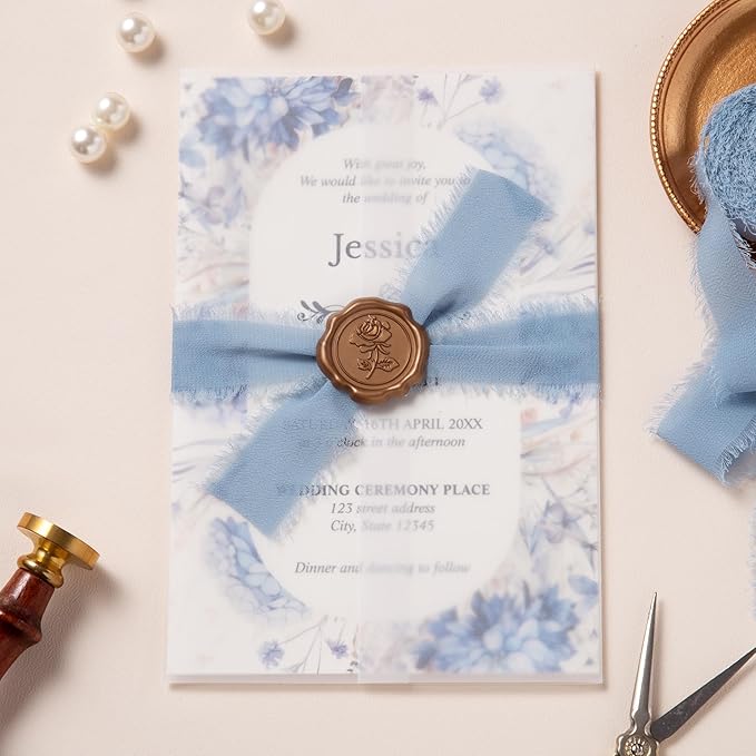 DORIS HOME Dusty Blue Chiffon Ribbon for Flower Bouquet, 1" x21Yd Fabric Ribbon for Gift Wrapping, Handmade Frayed Ribbon for Wedding Invitations/Christmas Decorations