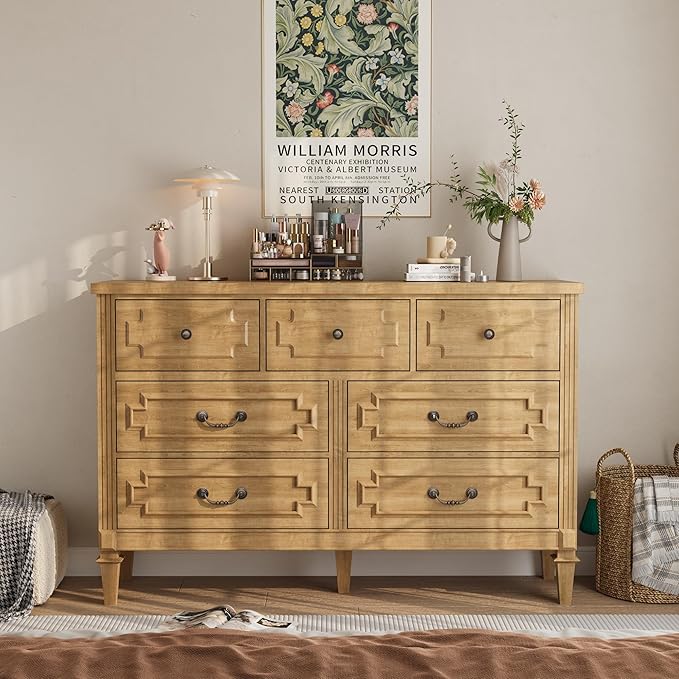 BLANKSPACE 7 Drawer Dresser for Bedroom, 36" Tall Dresser & Chest of Drawers wtih Vintage Surface, Closet Storage Cabinet for Living Room, Hallway, Natural Oak