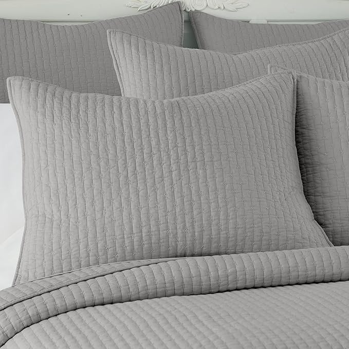 Levtex Home Cross Stitch Reversible Twin XL/Twin Quilt Set (68x86in) and 1 Pillow Sham (26x20in) - Stitch Texture - Light Grey - Cotton Twin/Twin Size Quilt Bedding Set - Lightweight Soft Pre-Washed