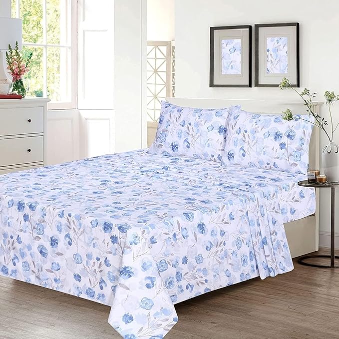 RUVANTI 100% Cotton Twin Sheets Set, 3 Pieces, Soft & Breathable Percale Weave Bedding, Deep Pocket 16", Hotel Standard, Crisp Cool Feel, Durable, Perfect Floral Bed Sheet, Monotones
