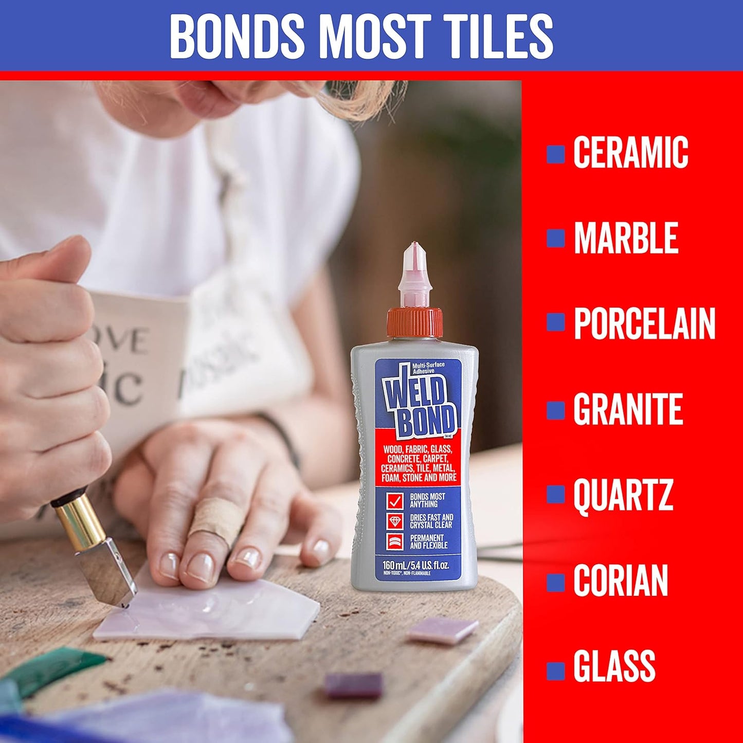 Weldbond Multi-Surface Strong Glue - Fast Drying Heavy Duty Adhesive for Wood, Tile, Glass & More - 5.4oz (160ml)