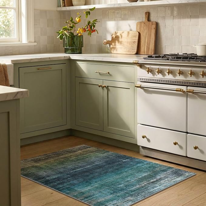 Kokia Abstract Area Rug Washable 2x3 Non-Slip Stain Resistant Entryway Rug Soft Indoor Mat for Kitchen Door Decor, Oslo Teal