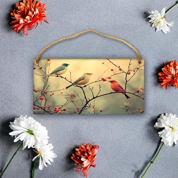 Artistic Retro Bird Wooden Sign, Floral Vintage Art for Home Aesthetics Lovers, 12x6 Inches Wood Decors, Ideal for Boho-Inspired Homes & Garden Spaces