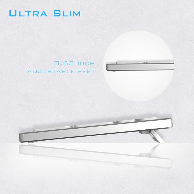 Aluminum Quiet Wired Keyboard Backlit- Slim Chiclet Key Compatible with Apple iMac, MacBook, Mac and PC, USB Keyboard Numeric Keypad RGB Lighted Key - Silver White