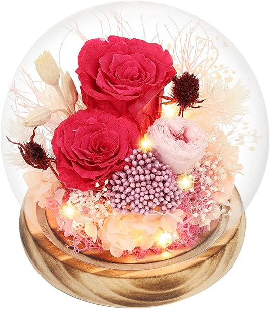 Preserved Flowers Bouquets Unique Rose Preserved Flower Gifts in Glass Dome for Women,Wife, Grandma Suitable for Birthday, Mother’s Day, Valentine’s Day, Anniversary, Christmas