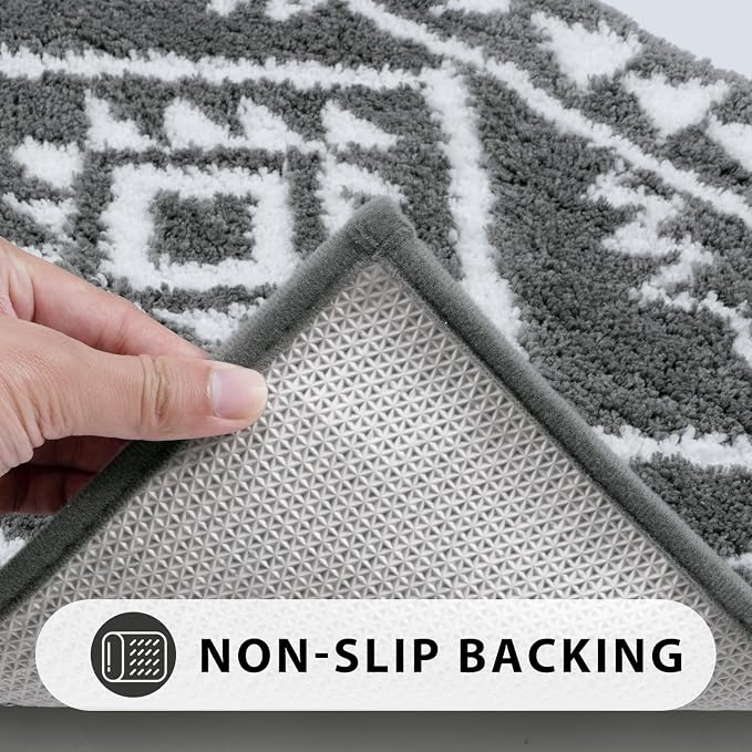 Uphome Gray Bath Mat Western Boho Bathroom Rugs Tribal Non-Slip Machine Washable Bathroom Mats Plush Soft Absorbent Farmhouse Shower Mat for Toilet Sink Tub, 18x26 inch