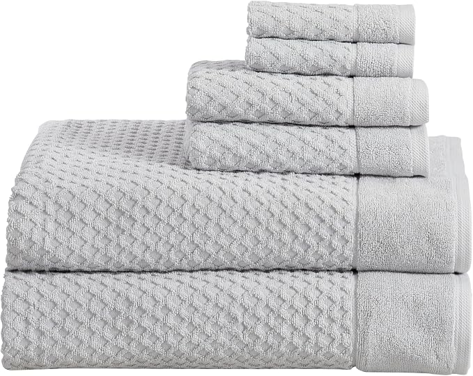 Great Bay Home Bath Towels - 100% Cotton 6 Piece Bath Sheet Set - Diamond Waffle Weave - Absorbent, Durable, Quick-Dry Towels for Bathroom (Light Grey)