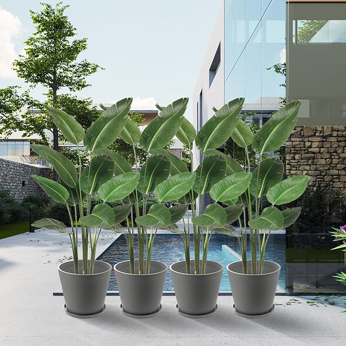 Kozyard 2Packs Round Planter Indoor Outdoor Plant Pots with Tray Collecting Water for Porch, Patio, Backyard Planters Modern Décor for Tall Plants, Flowers