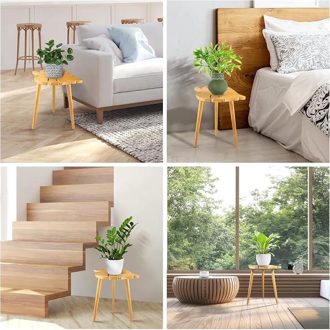 Plant Stool Stand for Indoor Use, Pine Wood Monstera Pot Holder, Decorative Corner Flower Table for Living Room, Tall Tripod Planter Rack for Home Office Patio Bedroom
