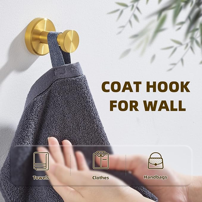 APLusee Brushed Dark Gold Towel Hook for Bathroom, 304 Stainless Steel Round Towel Hanger, Heavy Duty Wall Hook for Kitchen Garage Wall Mounted