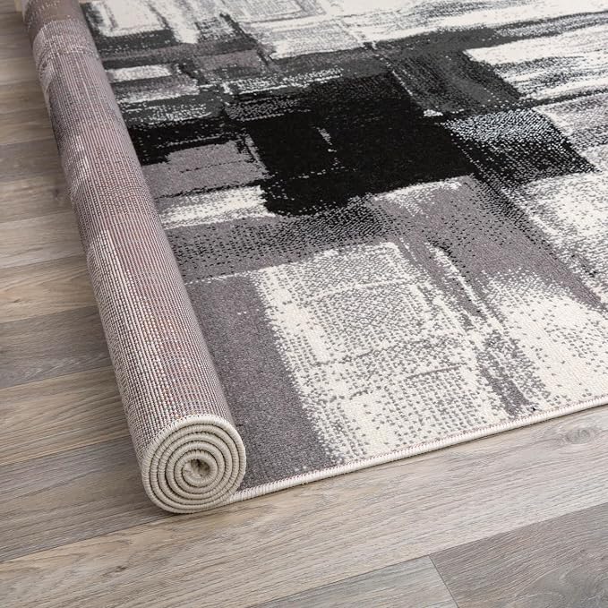 Rugshop Black Contemporary Abstract Runner Rug — Non-Shedding for Hallway, Entryway and Kitchen 2' x 7'