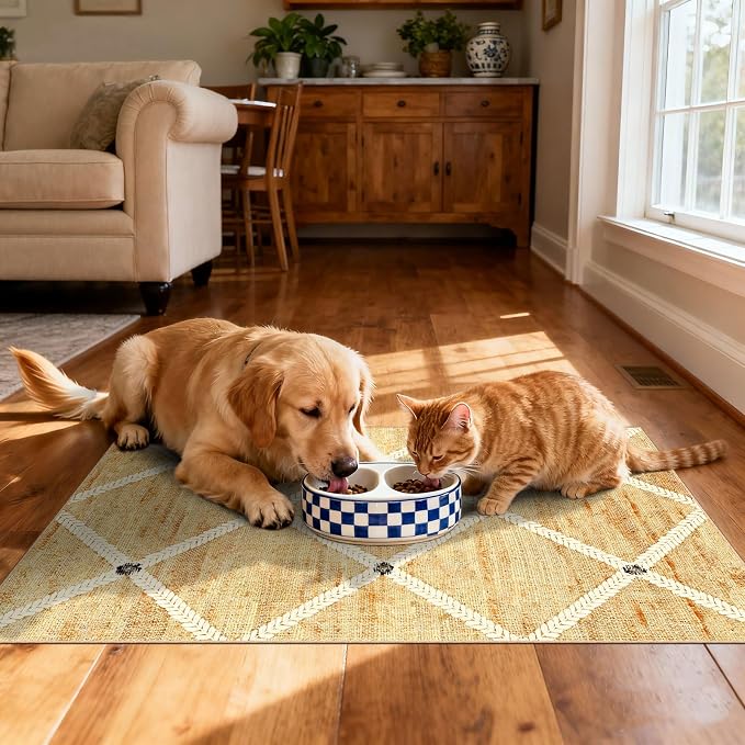 Front Door Mat Indoor - 2x3 Non-Slip Front Door Rug Washable Doormat Indoor Outdoor Entrance Woven-Look Beige Farmhouse Geometric Small Throw Rugs for Entryway Bedroom Kitchen Laundry Room