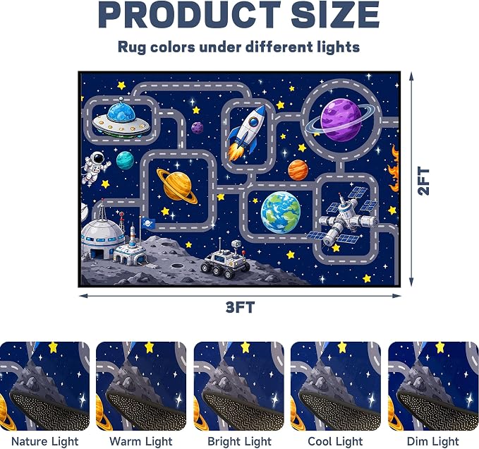 Outer Space Rug Astronaut Road Map Area Rug for Entryway Bedroom Living Room Nursery Kitchen Playroom Home Decor Washable Educational Floor Mat Galaxy Themed Carpet,2'x3'