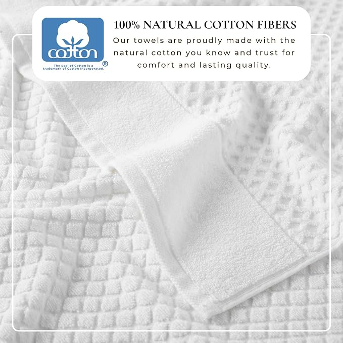 Great Bay Home Bath Towels - 100% Cotton 4 Pack 54x27 Bath Towel Set - Absorbent, Durable, Quick-Dry Towels for Bathroom (Optic White)