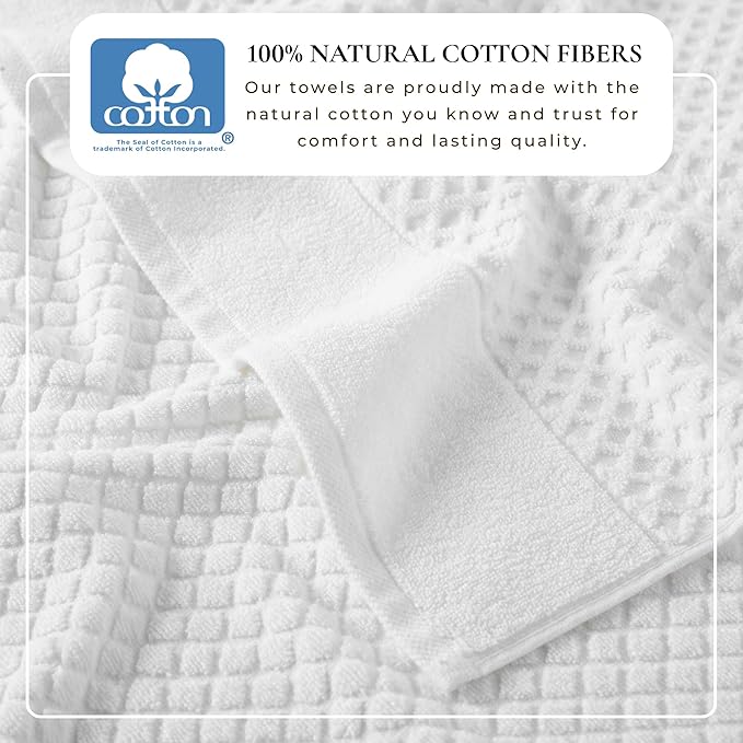 Great Bay Home Hand Towels - 100% Cotton 6 Pack 26x16 Hand Towel Set - Absorbent, Durable, Quick-Dry Towels for Bathroom (Optic White)