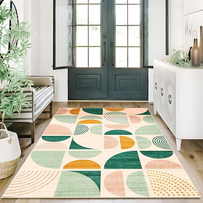 MUJOO Green Rug Boho Washable,3x5 Area Rugs for Bedroom Entryway Living Room Bedside,Small Throw Floor Carpet Non Slip Soft Indoor Modern Abstract Sage Green