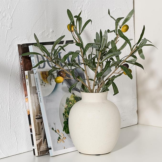 SIDUCAL Spotted Ceramic Modern Style Vase, 5.7 Inch Rustic Farmhouse Boho Vase for Home Decor, Terracotta for Table, Living Room, Wedding, Mantel Decoration, Speckled White