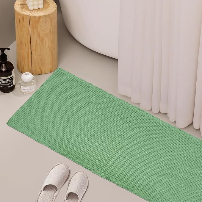 ZALL Sage Green Waffle Bath Mat,Super Absorbent Non Slip Bathroom Rug, 24x60inch, Machine Washable Ultra Soft Floor Mats