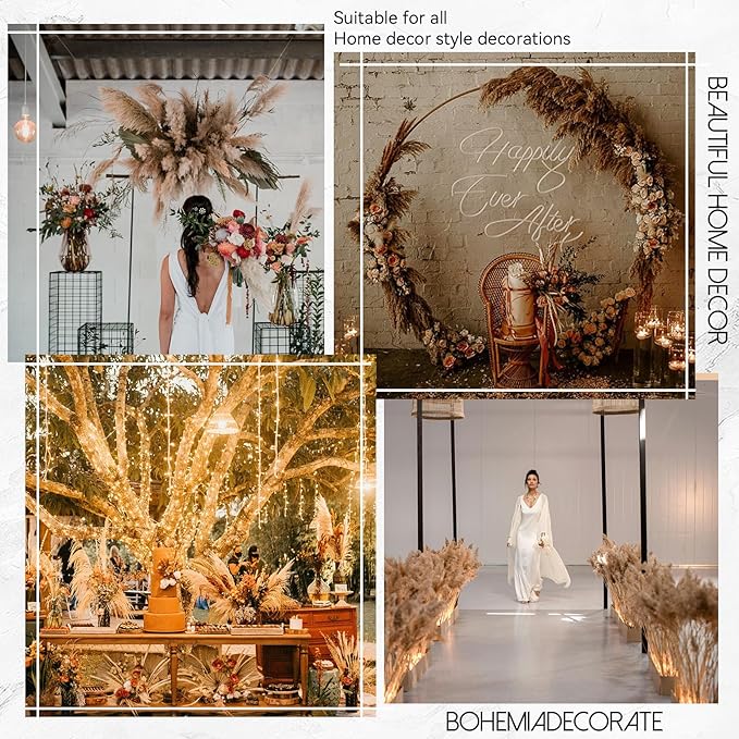 33pcs Pampas Grass Decor-Natural Dried Fluffy Brown Pompas Grass,Short Fluffy Pampas Grass Bulk for Small Boho vases,Wedding Flower,Boho Home Decor,Living Room Table Decor(17inch)