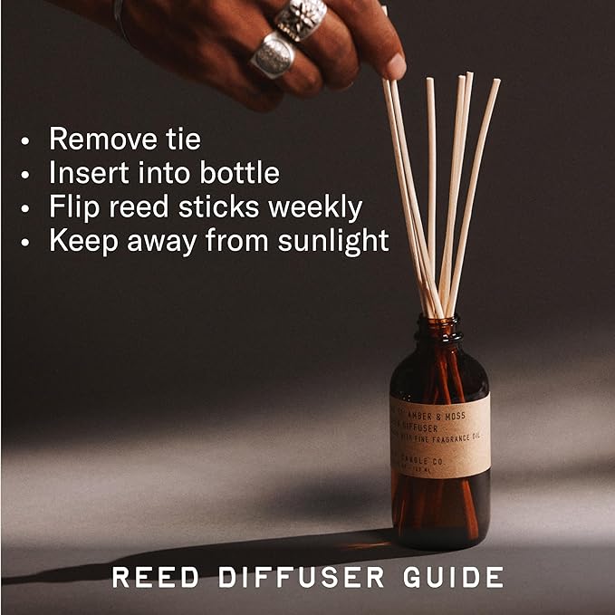 P.F. Candle Co. Golden Coast Classic Scented Rattan Reed Diffuser (3.5 fl oz) Amber Glass Jar, Fine Fragrance Oil, Flame-Free Fragrance, Made in The U.S.A.