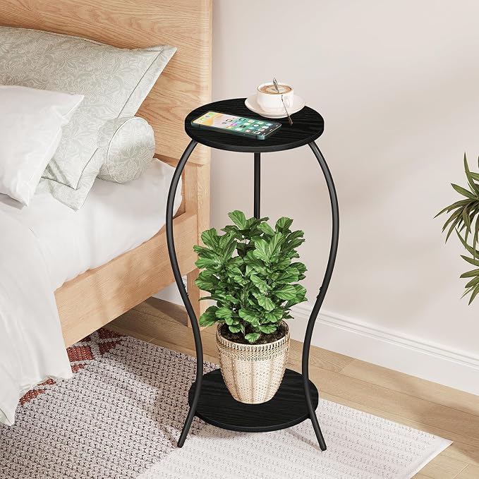 Plant Stand Indoor, 2 Tier Round Tall Plant Stand, Flower Pot Stand, Plant Shelf Rack, Corner Plant Stand for Planter Garden Balcony Patio Living Room, Black