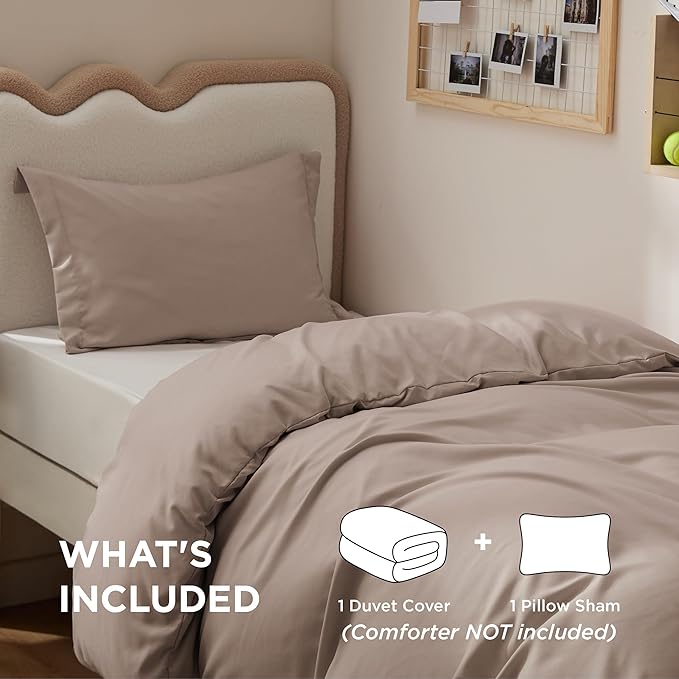 Bedsure Duvet Cover Twin/Twin XL Size - Soft Double Brushed Bedding Set for Kids & Adults, Zipper Closure, 2 Pieces, Includes 1 Duvet Cover (68"x90") & 1 Pillow Sham, NO Comforter, Khaki