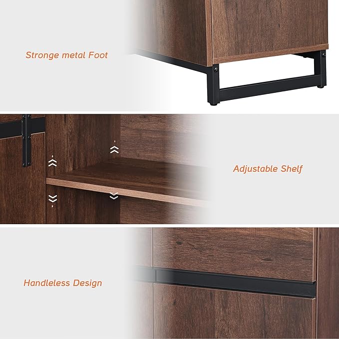 WAMPAT 3 Tier Bookshelf with Storage Cabinets, 72" Tall Bookcase with Adjustable Shelf, Large Modern Display Book Case Shelf with Door, Library Wood Bookshelves for Home Office, Living Room, Brown