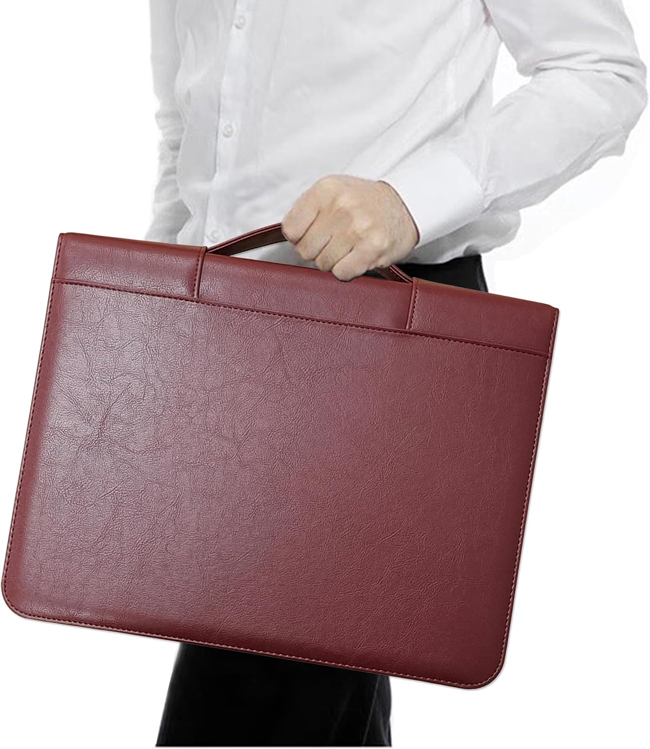 Skiennix Faux Leather Portfolio Binder - Stylish Business Padfolio with Handle & Zippered Organizer (Brown)
