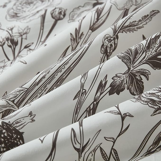 100% Cotton Duvet Cover King Size – Vintage Botanical Sketch Elegant Taupe Floral Duvet Cover Set with Zipper Closure, 3-Piece Soft Breathable Natural Premium Cotton Bedding Set