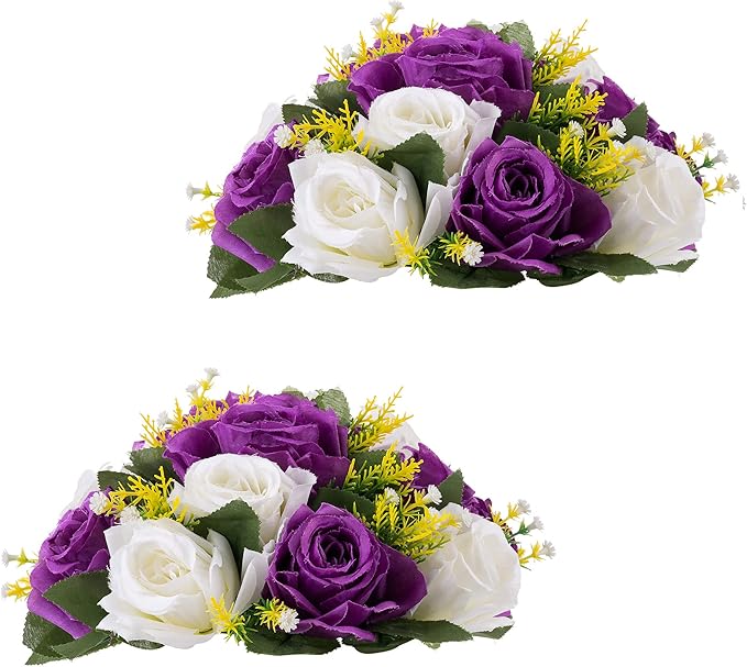 Flower Centerpieces for Wedding Tables: Wedding Table Decorations Purple & White Flower Balls Centerpieces for Engagement Cerebration Party Center Pieces 2 Packs