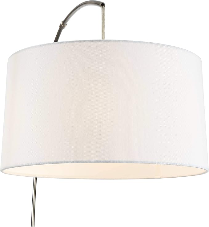 360 Lighting Cora Modern Arched Task Floor Lamp Standing 72" Tall Brushed Nickel Silver Off White Linen Fabric Drum Shade for Living Room Reading House Bedroom Home Decor
