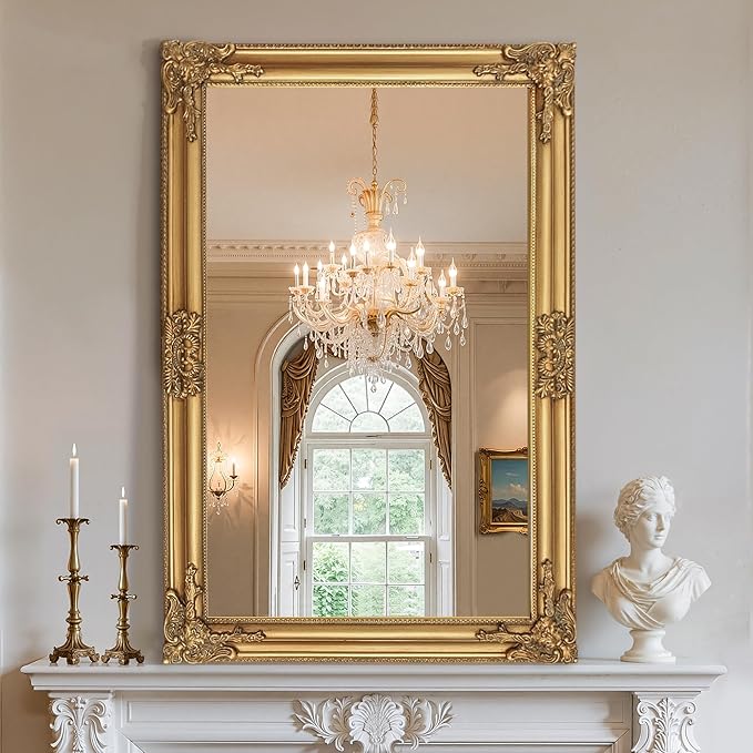 TRAHOME Vintage Gold Mirror for Wall, 30"x45" Antique Decorative Baroque Mirror with Imitation Metal Frame, Ornate Decorative Wall Mirror Decor for Entryway, Fireplace, Living Room, Hallway