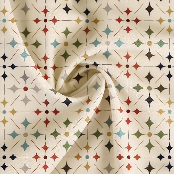Mid Century Shower Curtain Vintage, Retro Modern Geometric Fabric Bathroom Decor, Colorful Abstract Aesthetic Art Boho Bath Curtain Set Decor with 12 Hooks 72x72 Inch