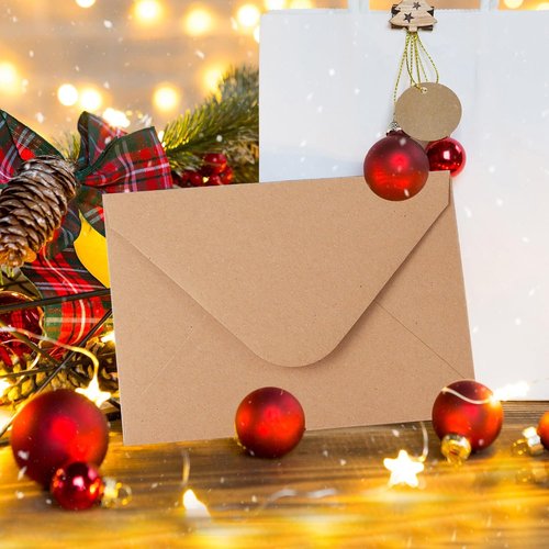 Kraft Envelopes - V-Flap 4 x 6 Inch | 50 Pack Brown Card Envelopes with Water Base Adhesive