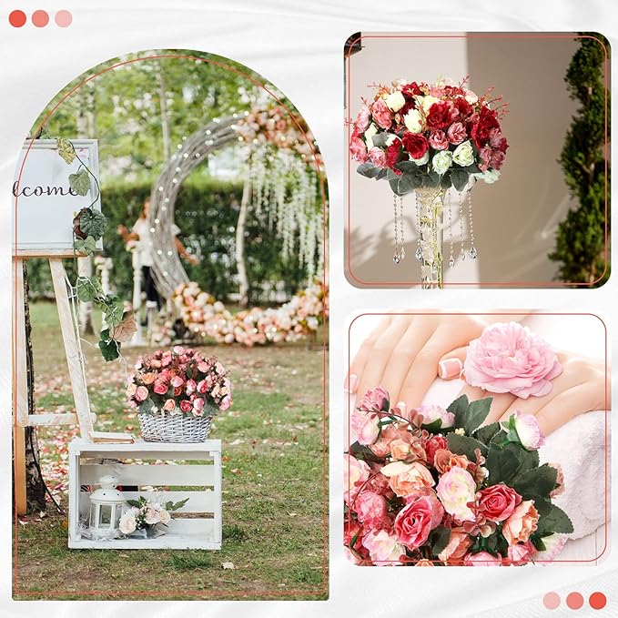 Geosar 8 Pcs Rose Artificial Flowers Fake Flowers Bouquet 21 Heads Silk Faux Floral Bundles with Stem for Home Bridal Wedding Arrangements Table Centerpieces Party Decor (Pink)