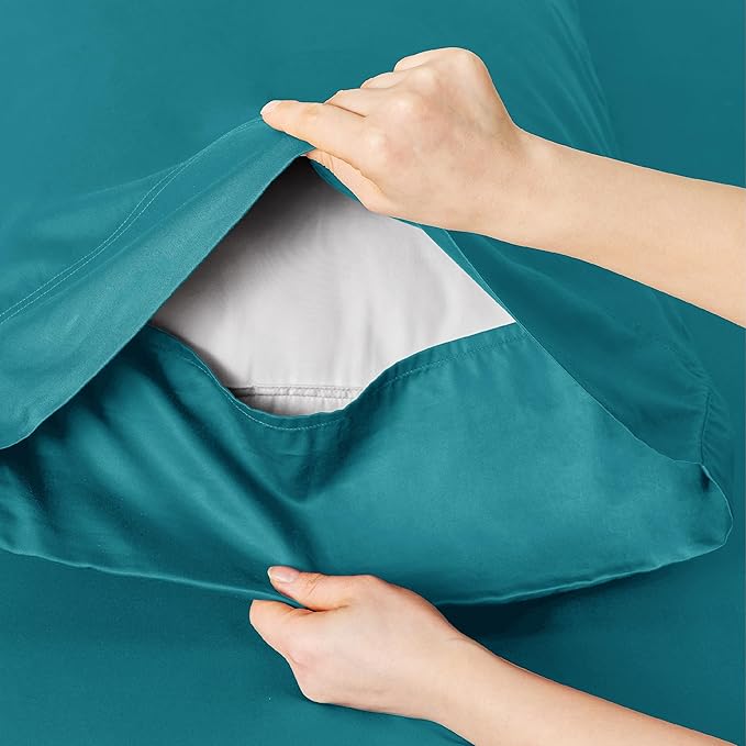 Bedsure Cooling Sheets Twin, Rayon Derived from Bamboo, Breathable & Soft Twin Sheets Set, Deep Pocket Up to 16 Inches, Hotel Luxury Silky Bedding for Hot Sleepers, Turquoise