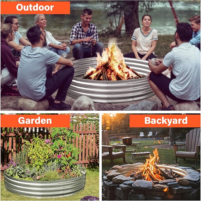 HGD 60 Inch Large Galvanized Steel Metal Fire Pit Ring - 5FT Heavy Duty Fire Rings for Outside Wood Burning - 12" Tall Portable Bonfire Firepit for Backyard, Patio, Camping