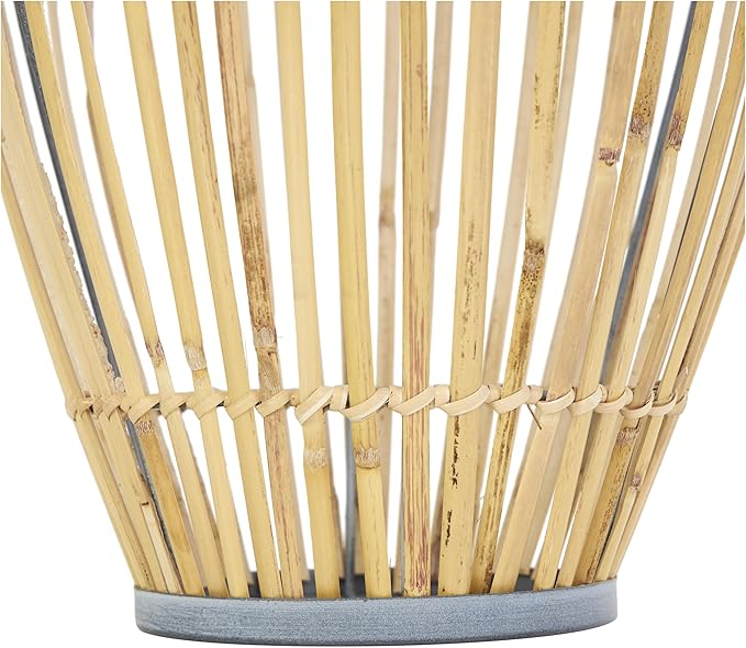 Deco 79 Bamboo Wood Handmade Decorative Vase Open Frame Centerpiece Vase with Blue Metal Accents, Vase for Home Decoration 11" x 11" x 16", Brown