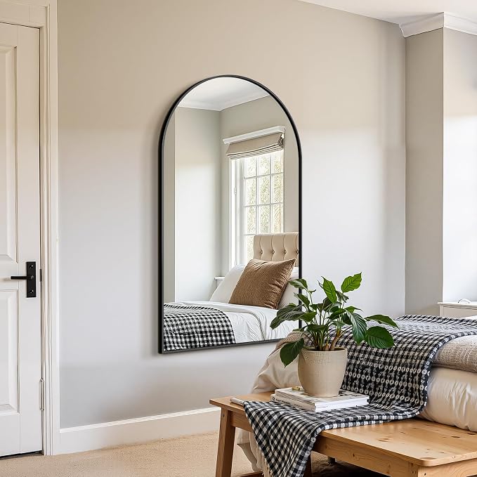 FICTOR Bathroom Mirror for Wall, Arched Vanity Bathroom Mirror for Over Sink, Metal Framed with HD Shatter-Proof Glass for Entryway, Living Room,Bedroom(30” x 55”, Black)