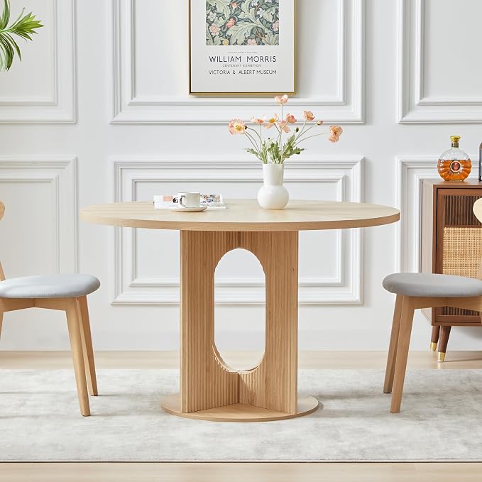 weselon Farmhouse Round Fluted Dining Table for 4, 47 Inch Circle Kitchen Table with Wooden Pedestal Base, Dinner Tables for Home Living Room Kitchen (Natural)