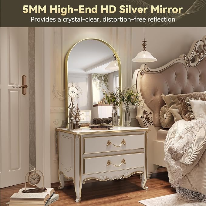 Brightify Arched Mirror, Arched Wall Mirror, 24 x 40 Inch Gold Arch Mirror, Metal Frame Gold Bathroom Mirror, Arched Top Bathroom Vanity Mirror for Living Room Bedroom Mantel Entryway Hallways