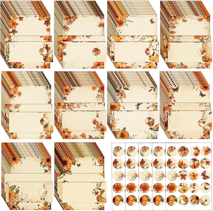 EggSun 250Pcs Fall Thanksgiving Stationery Paper and Envelope Set with 100 Letterhead Papers and 50 Envelopes, 10 Design for Letter Writing Invitations Computer Holidays Party Notes, 8.5x11 Inch-Leaf