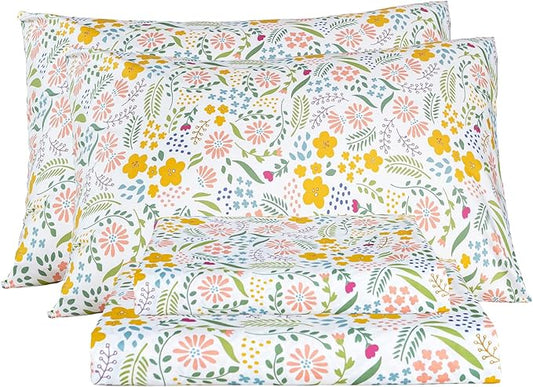 Bedlifes King Sheet Set Ultra Soft, Breathable, Silky Flower Deep Pocket 100% Microfiber Bedding, 4 Piece King Size Floral