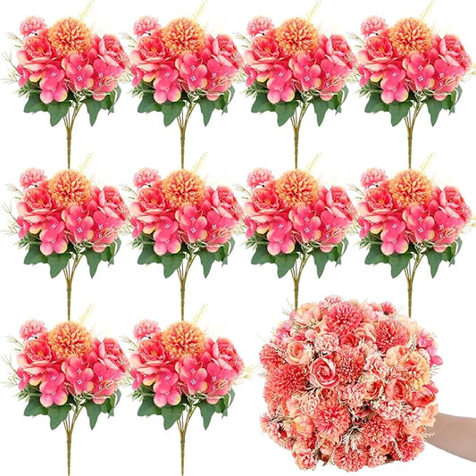 Olgaa 12 Bundles Peonies Artificial Flowers Silk Flowers Fake Peony Bouquet Faux Peonies Flowers Bulk for Wedding Decor Centerpiece Table Decorations (Red)