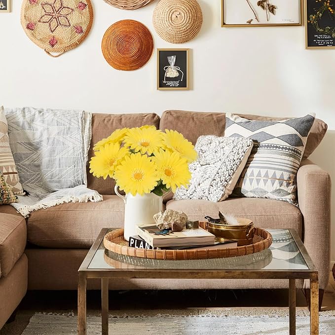 8PCS Yellow Fake Daisies Small Artificial Flowers 11.8” Daisy Bouquet for Table Centerpiece Arrangement Bathroom Kitchen Home Decor