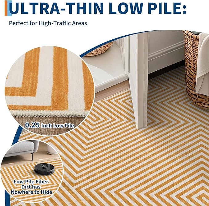 6x9 Modern Abstract Washable Area Rugs for Living Room Low Pile Modern Geometric Rug Non Slip Dining Room Carpet Low Pile Indoor Rug for Office Dorm Classroom Kids Room, Orange Yellow